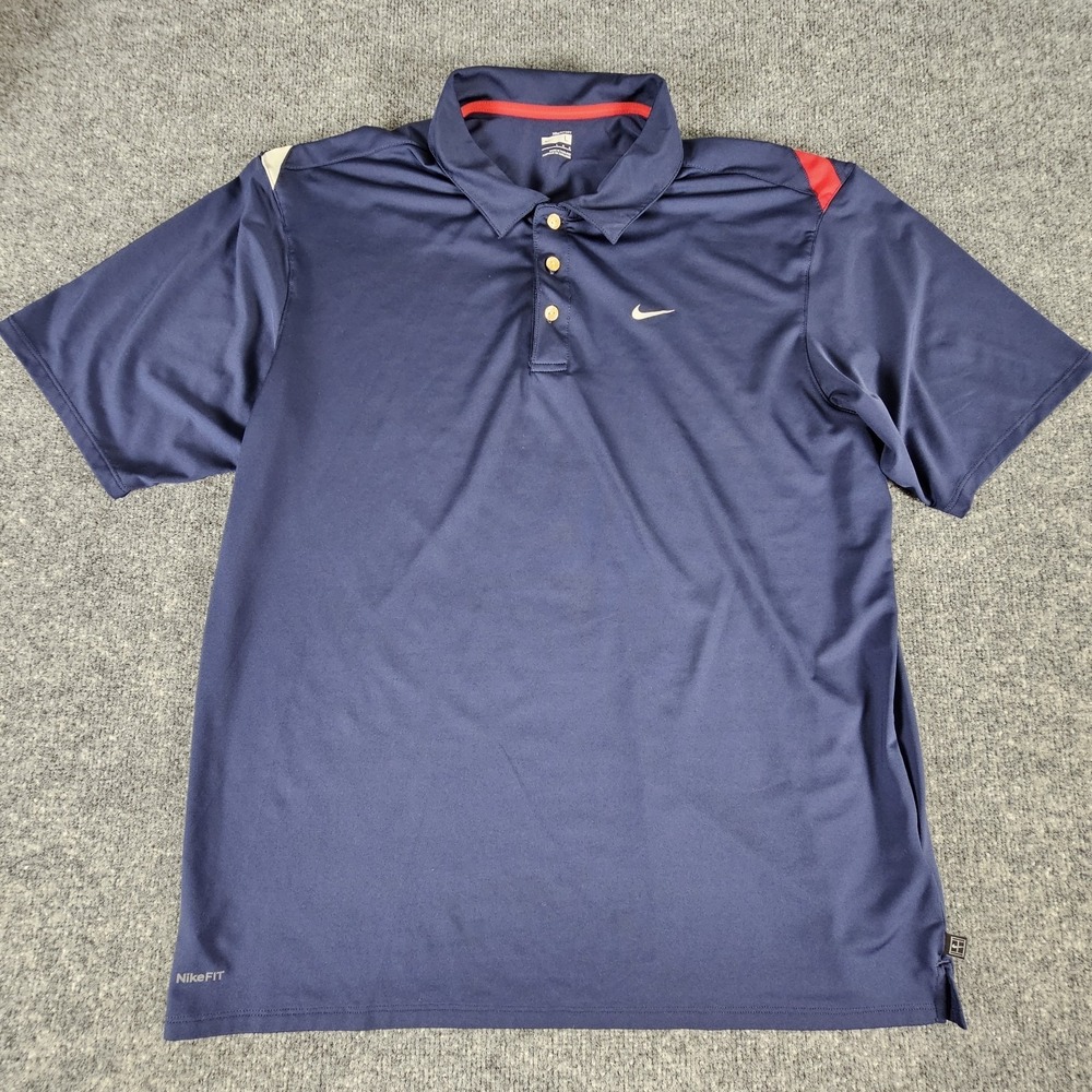 Nike Fit Dry Golf Polo Shirt Men's Large Blue White Red Stripes Polyester